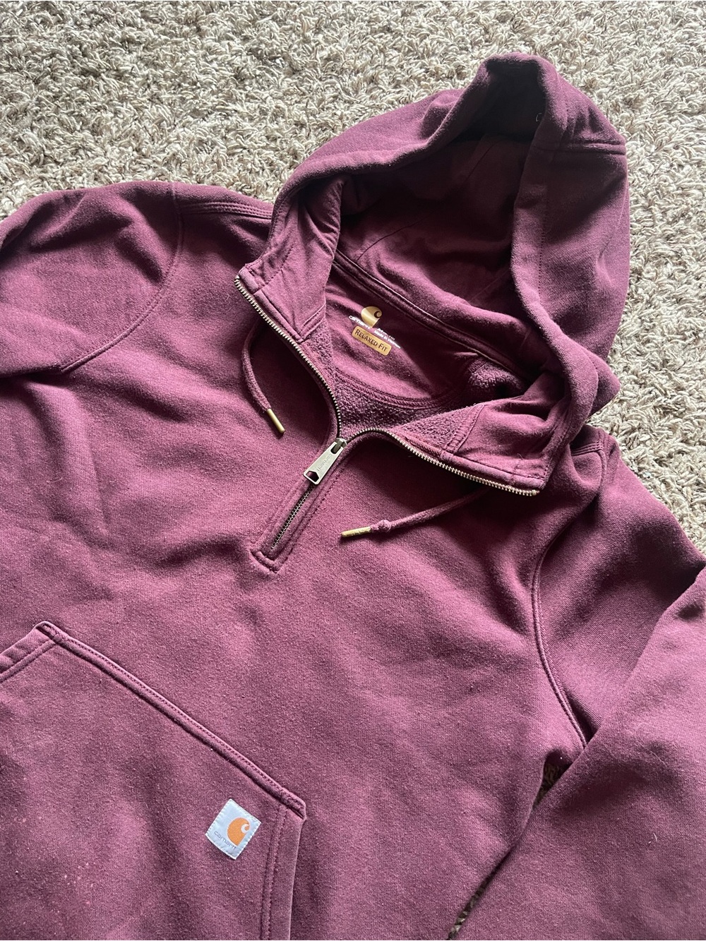 Carhartt Women's Plum Purple Relaxed Fit Quarter-Zip Fleece Hoodie Sz M 6-10